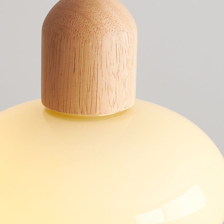 Modern Minimalist Oval Wood Dome Glass Shade 1-Light Pendant Light For Living Room