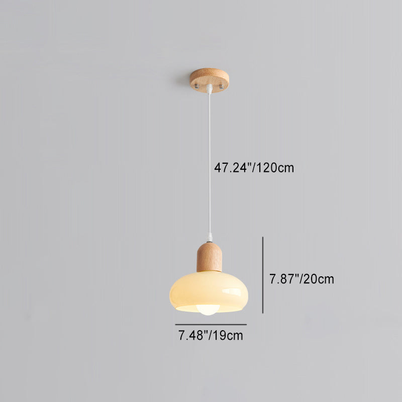 Modern Minimalist Oval Wood Dome Glass Shade 1-Light Pendant Light For Living Room
