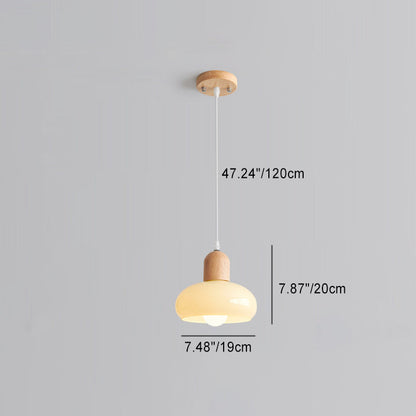 Modern Minimalist Oval Wood Dome Glass Shade 1-Light Pendant Light For Living Room