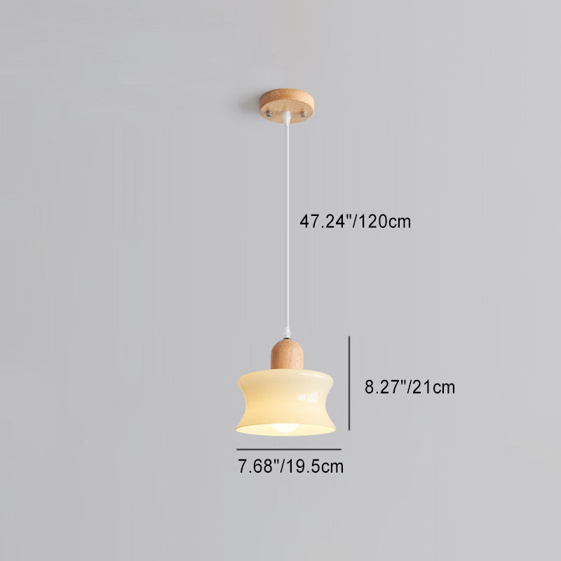 Modern Minimalist Oval Wood Dome Glass Shade 1-Light Pendant Light For Living Room