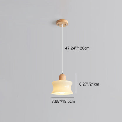Modern Minimalist Oval Wood Dome Glass Shade 1-Light Pendant Light For Living Room