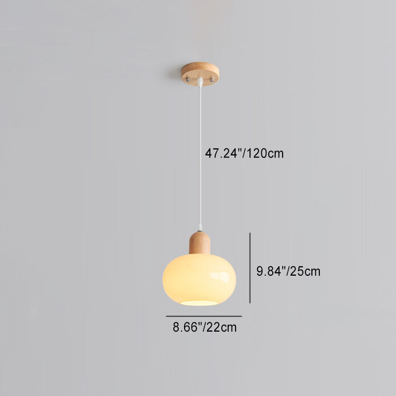 Modern Minimalist Oval Wood Dome Glass Shade 1-Light Pendant Light For Living Room