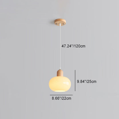 Modern Minimalist Oval Wood Dome Glass Shade 1-Light Pendant Light For Living Room