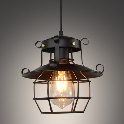 Contemporary Industrial Hexagonal Cage Iron Frame 1-Light Pendant Light For Living Room