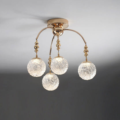 Contemporary Nordic Branch Curved Pole Orb Hardware Glass 4/7 Light Semi-Flush Mount Ceiling Light For Living Room