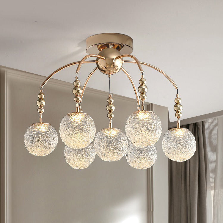 Contemporary Nordic Branch Curved Pole Orb Hardware Glass 4/7 Light Semi-Flush Mount Ceiling Light For Living Room