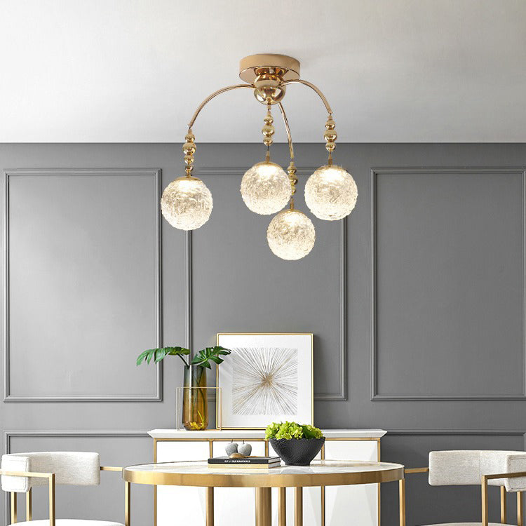 Contemporary Nordic Branch Curved Pole Orb Hardware Glass 4/7 Light Semi-Flush Mount Ceiling Light For Living Room