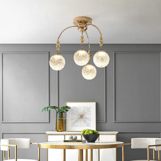 Contemporary Nordic Branch Curved Pole Orb Hardware Glass 4/7 Light Semi-Flush Mount Ceiling Light For Living Room
