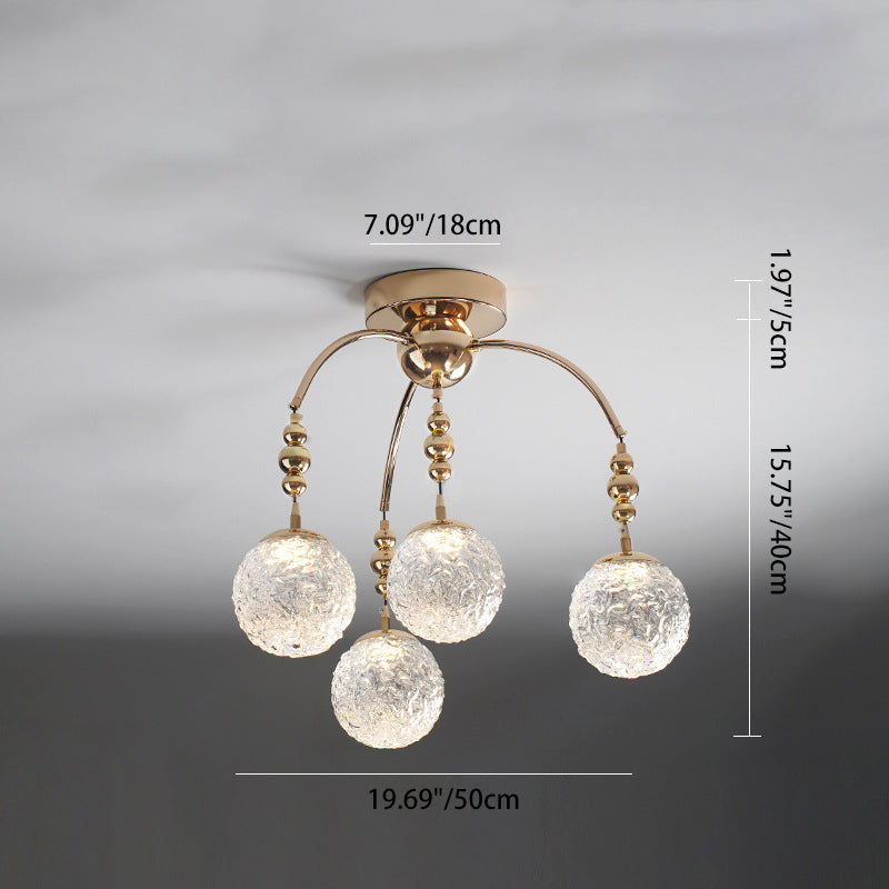 Contemporary Nordic Branch Curved Pole Orb Hardware Glass 4/7 Light Semi-Flush Mount Ceiling Light For Living Room