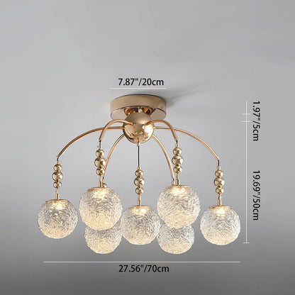 Contemporary Nordic Branch Curved Pole Orb Hardware Glass 4/7 Light Semi-Flush Mount Ceiling Light For Living Room