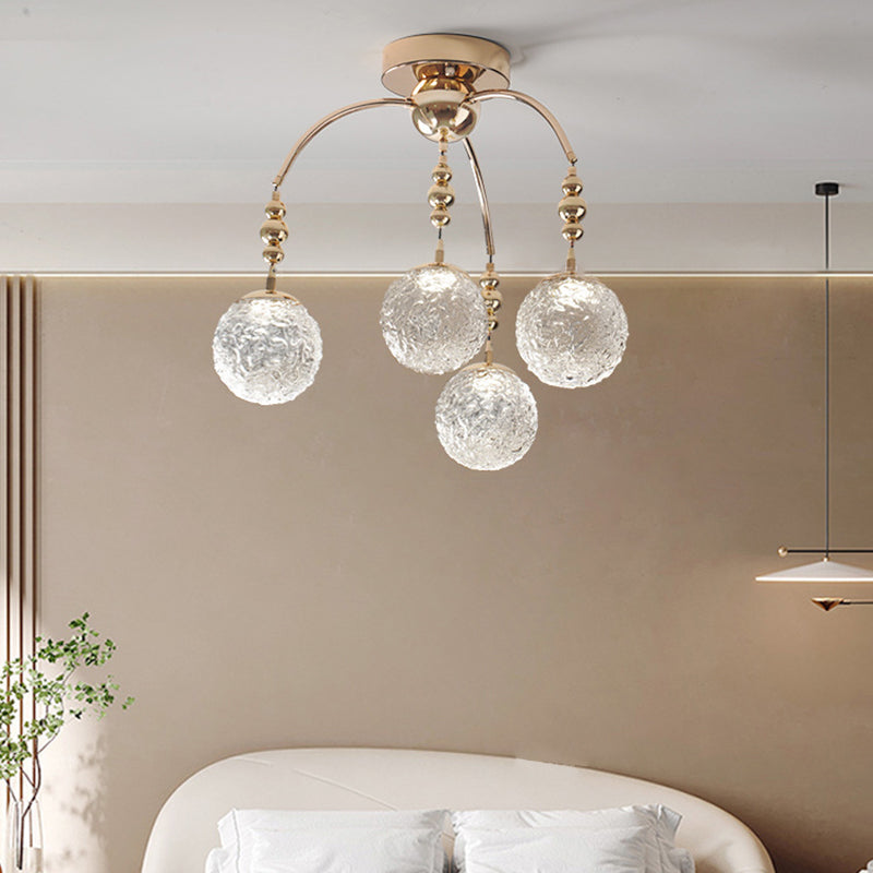 Contemporary Nordic Branch Curved Pole Orb Hardware Glass 4/7 Light Semi-Flush Mount Ceiling Light For Living Room