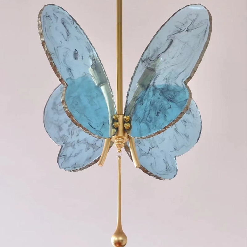 Contemporary Creative Butterfly Resin Hardware Glass 2-Light Chandelier For Living Room