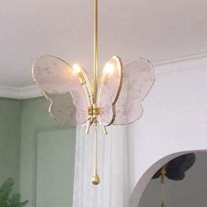 Contemporary Creative Butterfly Resin Hardware Glass 2-Light Chandelier For Living Room