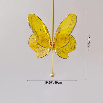 Contemporary Creative Butterfly Resin Hardware Glass 2-Light Chandelier For Living Room