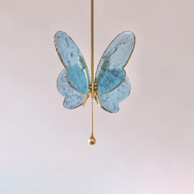 Contemporary Creative Butterfly Resin Hardware Glass 2-Light Chandelier For Living Room