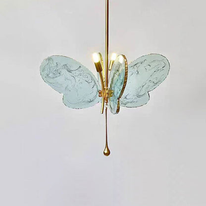 Contemporary Creative Butterfly Resin Hardware Glass 2-Light Chandelier For Living Room