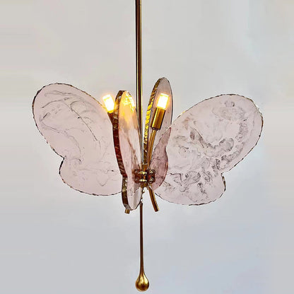 Contemporary Creative Butterfly Resin Hardware Glass 2-Light Chandelier For Living Room
