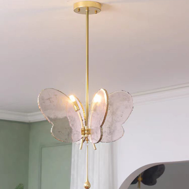 Contemporary Creative Butterfly Resin Hardware Glass 2-Light Chandelier For Living Room