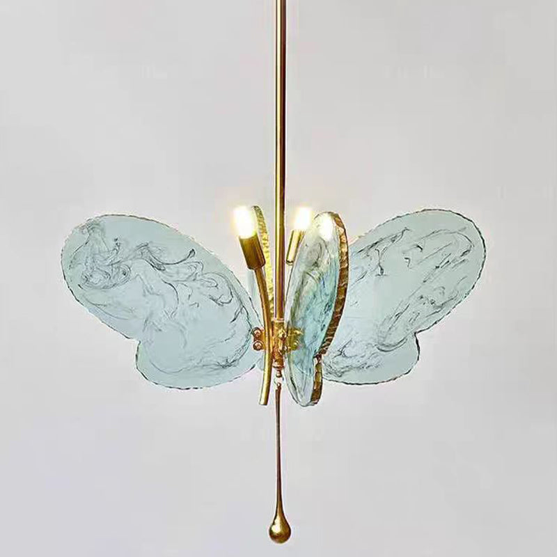 Contemporary Creative Butterfly Resin Hardware Glass 2-Light Chandelier For Living Room