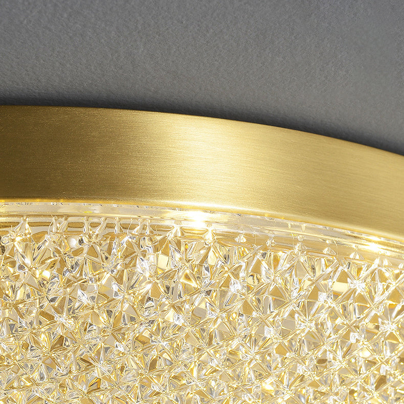 Modern Luxury Round Full Copper Acrylic LED Flush Mount Ceiling Light For Living Room