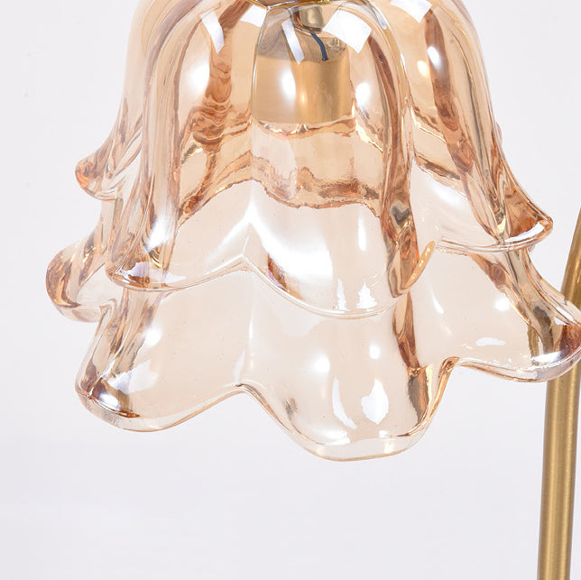 Contemporary Creative Bell Orchid Flower Solid Wood Base Hardware Frame Glass Shade 1-Light Aromatherapy Melting Wax Table Lamp For Bedroom