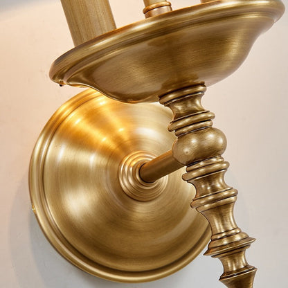 Traditional European Round Candle Holder Full Brass 2-Light Wall Sconce Lamp For Living Room