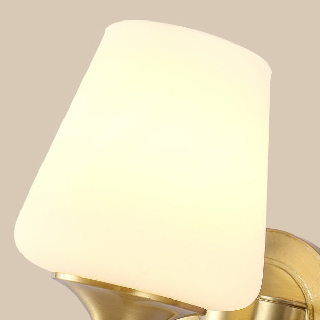 Traditional European Curved Pole Round Cup Shape Full Copper Glass Shade 1/2 Light Wall Sconce Lamp For Living Room