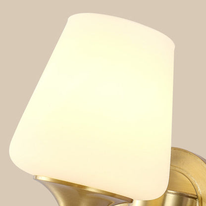 Traditional European Curved Pole Round Cup Shape Full Copper Glass Shade 1/2 Light Wall Sconce Lamp For Living Room