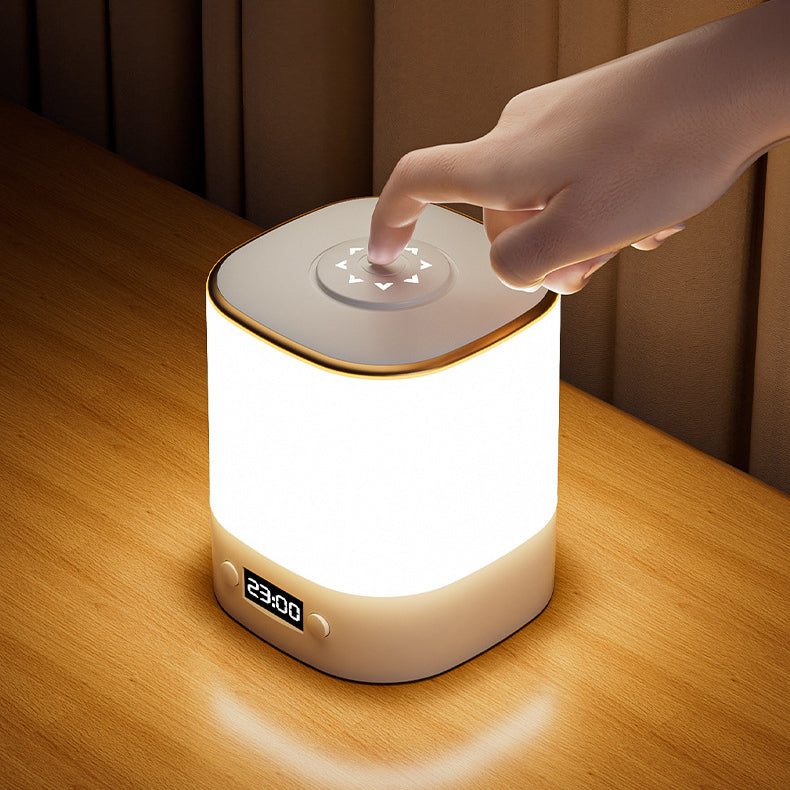Modern Minimalist Rectangular Clock ABS LED Table Lamp For Bedroom