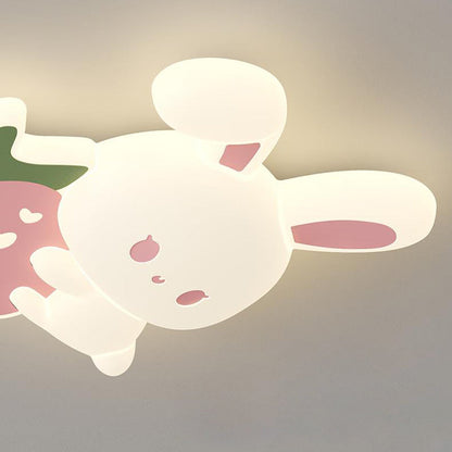 Contemporary Creative Kids Strawberry Bunny Iron PE LED Flush Mount Ceiling Light For Bedroom