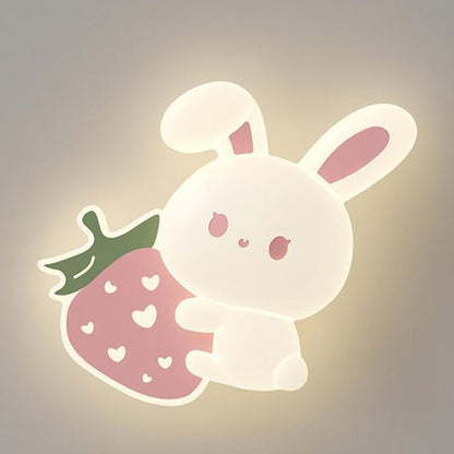 Contemporary Creative Kids Strawberry Bunny Iron PE LED Flush Mount Ceiling Light For Bedroom