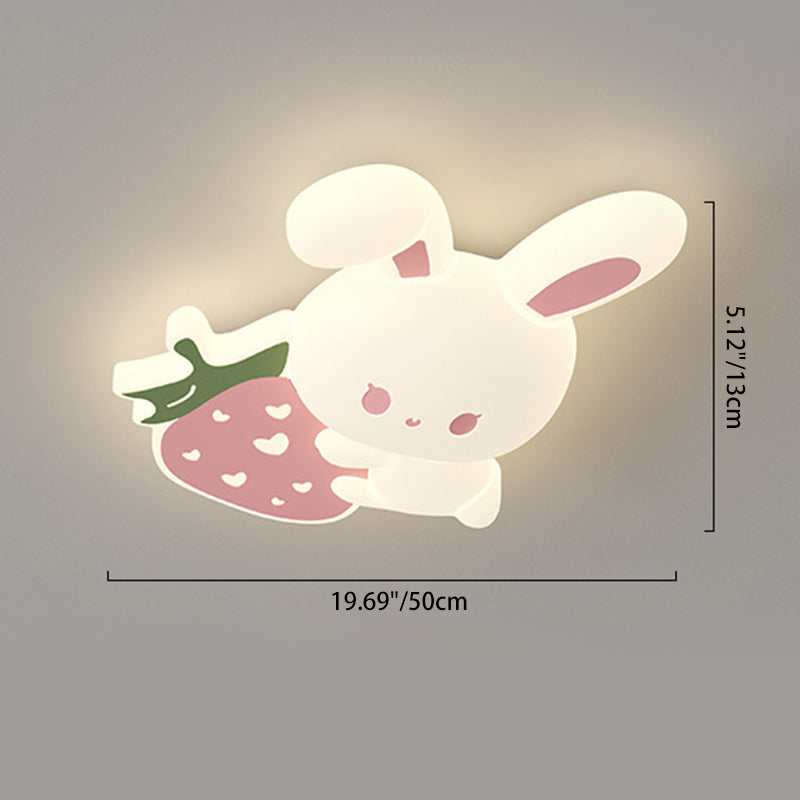 Contemporary Creative Kids Strawberry Bunny Iron PE LED Flush Mount Ceiling Light For Bedroom