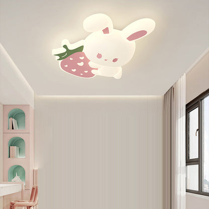 Contemporary Creative Kids Strawberry Bunny Iron PE LED Flush Mount Ceiling Light For Bedroom