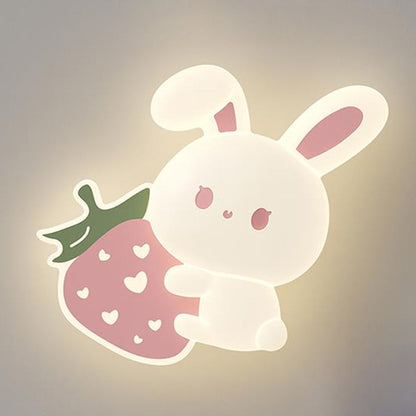 Contemporary Creative Kids Strawberry Bunny Iron PE LED Flush Mount Ceiling Light For Bedroom