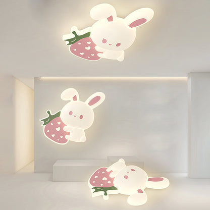 Contemporary Creative Kids Strawberry Bunny Iron PE LED Flush Mount Ceiling Light For Bedroom