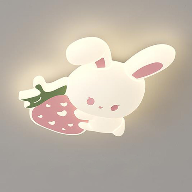 Contemporary Creative Kids Strawberry Bunny Iron PE LED Flush Mount Ceiling Light For Bedroom