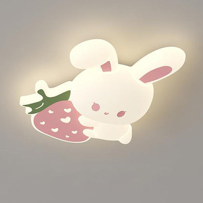 Contemporary Creative Kids Strawberry Bunny Iron PE LED Flush Mount Ceiling Light For Bedroom