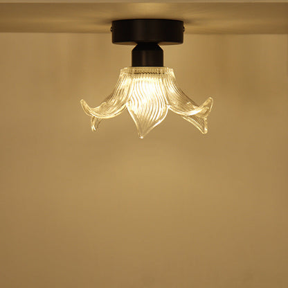 Modern Minimalist Flower Iron Glass 1-Light Semi-Flush Mount Ceiling Light For Living Room