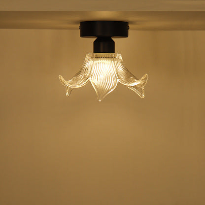 Modern Minimalist Flower Iron Glass 1-Light Semi-Flush Mount Ceiling Light For Living Room