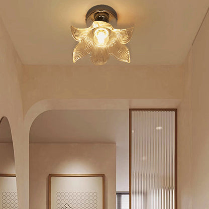 Modern Minimalist Flower Iron Glass 1-Light Semi-Flush Mount Ceiling Light For Living Room