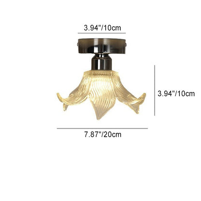 Modern Minimalist Flower Iron Glass 1-Light Semi-Flush Mount Ceiling Light For Living Room