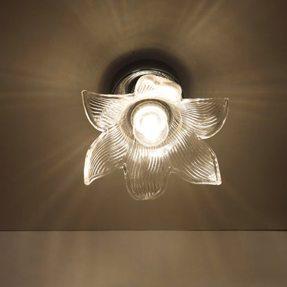 Modern Minimalist Flower Iron Glass 1-Light Semi-Flush Mount Ceiling Light For Living Room