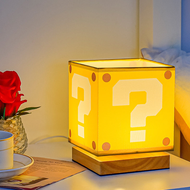 Modern Art Deco Square Floral Fabric Shade Solid Wood Base LED Table Lamp For Bedroom