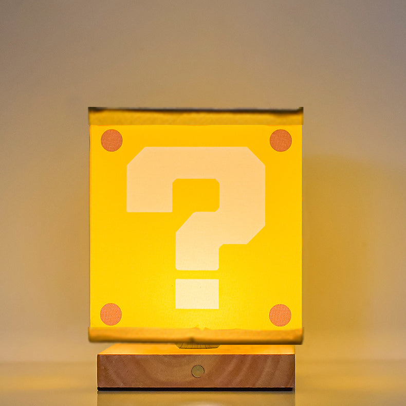 Modern Art Deco Square Floral Fabric Shade Solid Wood Base LED Table Lamp For Bedroom