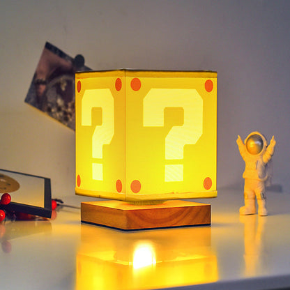 Modern Art Deco Square Floral Fabric Shade Solid Wood Base LED Table Lamp For Bedroom