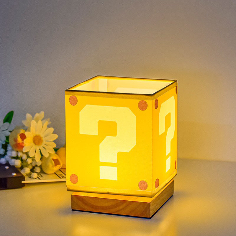 Modern Art Deco Square Floral Fabric Shade Solid Wood Base LED Table Lamp For Bedroom