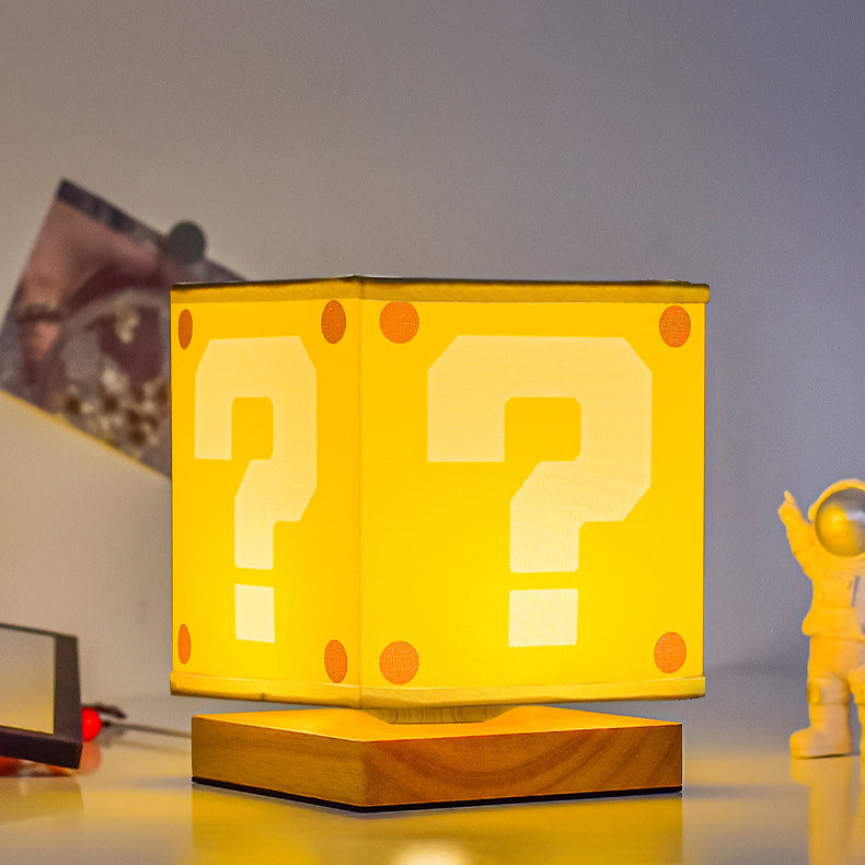 Modern Art Deco Square Floral Fabric Shade Solid Wood Base LED Table Lamp For Bedroom
