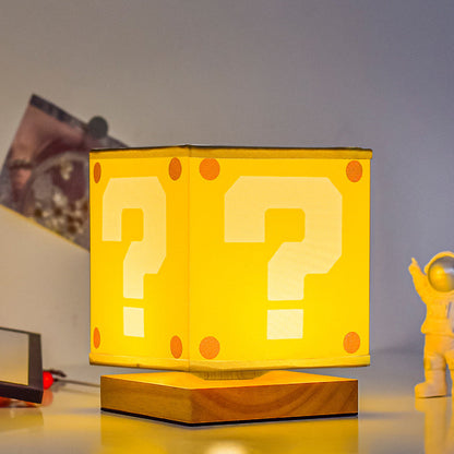 Modern Art Deco Square Floral Fabric Shade Solid Wood Base LED Table Lamp For Bedroom