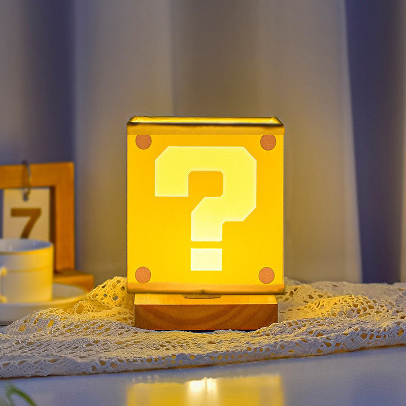 Modern Art Deco Square Floral Fabric Shade Solid Wood Base LED Table Lamp For Bedroom