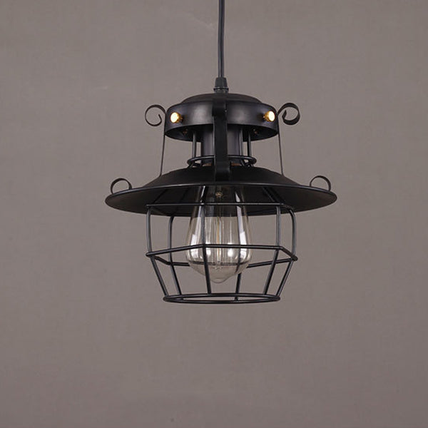 Contemporary Industrial Round Iron Cage Frame 1-Light Pendant Light For Living Room
